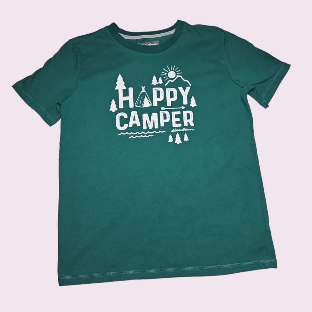 Eddie Bauer Boys Green Happy Camper T-Shirt Size Medium